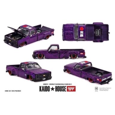 MINI GT Kaido House Modeliukas 1/64 1980 Chevrolet Silverado Dually Kaido KOI V1m purple