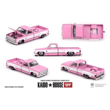 PRE-ORD3R Mini GT Kaido House 1/64 1980 Chevrolet Silverado Dually Vintage Spec V2, pink/white PRE-ORD3R Mini GT Kaido House 1/64 1980 Chevrolet Silverado Dually Vintage Spec V2, pink/white