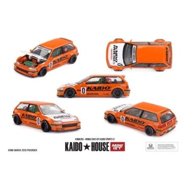 PRE-ORD3R MINI GT Kaido House Modeliukas 1/64 1987 Honda Civic (EF) Kaido Sports V1, orange