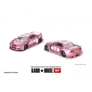 IŠPAKUOTAS!!! Mini GT Kaido House Modeliukas 1/64 1999 Nissan Skyline GT-R (R34) Kaido Racing Factory V1, pink IŠPAKUOTAS!!! Mini GT Kaido House Modeliukas 1/64 1999 Nissan Skyline GT-R (R34) Kaido Racing Factory V1, pink