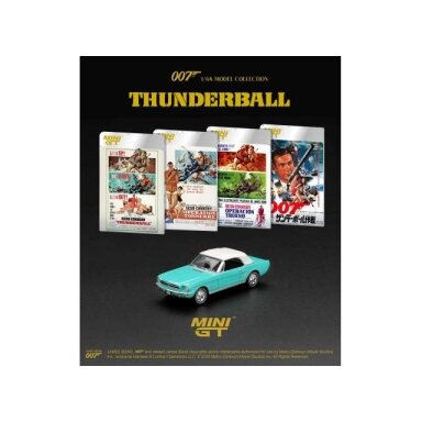 MINI GT Modeliukas 1/64 1965 Ford Mustang Convertible *Thunderball* English Blister Packaging, turquois