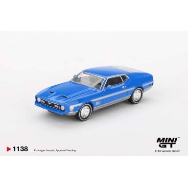 PRE-ORD3R Mini GT 1/64 1971 Ford Mustang Mach 1, Grabber blue
