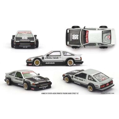 Mini GT Modeliukas 1/64 1983 Toyota AE86 Sprinter Trueno Kaido Street V2, black/grey/white Mini GT Modeliukas 1/64 1983 Toyota AE86 Sprinter Trueno Kaido Street V2, black/grey/white