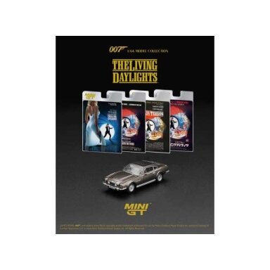 PRE-ORD3R MINI GT Modeliukas 1/64 1987 Aston Martin V8 Vantage *The Living Daylights*  Weapons Off English Blister Packaging, grey