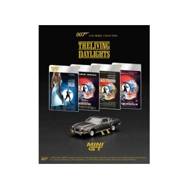 MINI GT Modeliukas 1/64 1987 Aston Martin V8 Vantage *The Living Daylights (Weapons On)* English Blister Packaging, brown