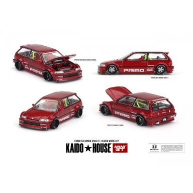 Mini GT Modeliukas 1/64 1987 Honda Civic (EF) Kaido Works V2, red (yra Sandėlyje) Mini GT Modeliukas 1/64 1987 Honda Civic (EF) Kaido Works V2, red (yra Sandėlyje)