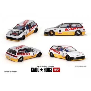 Mini GT Kaido House Modeliukas 1/64 1987 Honda Civic (EF) Kanjo V1, white/yellow Mini GT Kaido House Modeliukas 1/64 1987 Honda Civic (EF) Kanjo V1, white/yellow