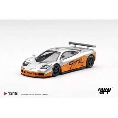 PRE-ORD3R MINI GT Modeliukas 1/64 1995 McLaren F1 GTR Presentation, silver/orange PRE-ORD3R MINI GT Modeliukas 1/64 1995 McLaren F1 GTR Presentation, silver/orange
