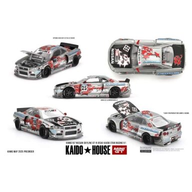 Mini GT Modeliukas 1/64 1999 Nissan Skyline GT-R (R34) *Kaido Star Racing* V1, silver/red/black (yra Sandėlyje) Mini GT Modeliukas 1/64 1999 Nissan Skyline GT-R (R34) *Kaido Star Racing* V1, silver/red/black (yra Sandėlyje)