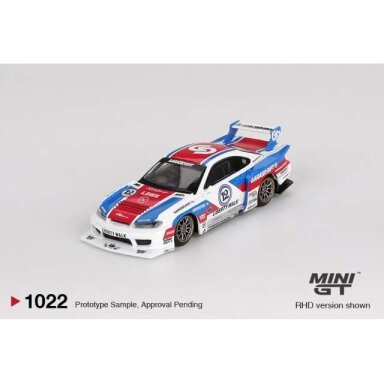 Mini GT 1/64 2025 Nissan Silvia S15 LB-Super Silhouette Garasidrift X LBWK, white/red/blue