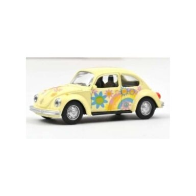 PRE-ORD3R NOREV 1/64 1973 Volkswagen Beetle 1303 "Peace and Love", yellow/rainbow
