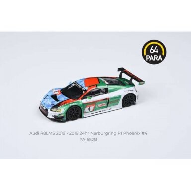 PRE-ORD3R Para64 Modeliukas 2019 Audi R8 LMS EVO #4 Phoenix 24hr Nurburgring P1, blue/green/white (cars in a deluxe Acrylic window box) PRE-ORD3R Para64 Modeliukas 2019 Audi R8 LMS EVO #4 Phoenix 24hr Nurburgring P1, blue/green/white (cars in a deluxe Acrylic window box)