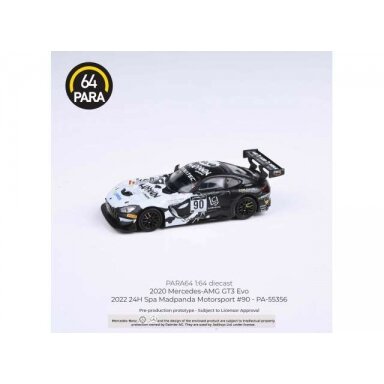 Para64 Modeliukas 2022 Mercedes AMG GT3 Evo 24H Spa Madpanda Motorsport #90, black/white (cars in a deluxe Acrylic window box) Para64 Modeliukas 2022 Mercedes AMG GT3 Evo 24H Spa Madpanda Motorsport #90, black/white (cars in a deluxe Acrylic window box)