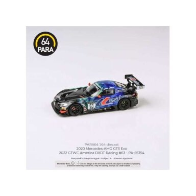 Para64 Modeliukas 2022 Mercedes AMG GT3 Evo #63 GTWC America Team DXDT Racing, blue/green/black (cars in a deluxe Acrylic window box) Para64 Modeliukas 2022 Mercedes AMG GT3 Evo #63 GTWC America Team DXDT Racing, blue/green/black (cars in a deluxe Acrylic window box)