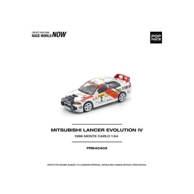 PRE-ORD3R Pop Race Modeliukas 1/64 1998 Mitsubishi Lancer Evolution IV Monte Carlo Rally, white/red/orange PRE-ORD3R Pop Race Modeliukas 1/64 1998 Mitsubishi Lancer Evolution IV Monte Carlo Rally, white/red/orange