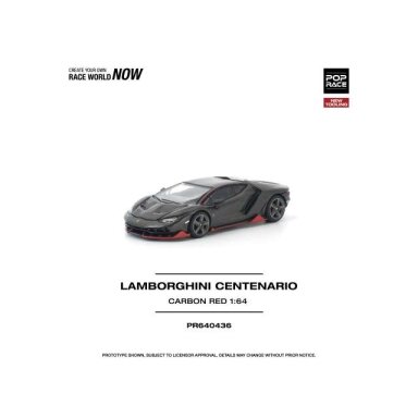 PRE-ORD3R Pop Race Modeliukas 1/64 Lamborghini Centenario, carbon/red PRE-ORD3R Pop Race Modeliukas 1/64 Lamborghini Centenario, carbon/red