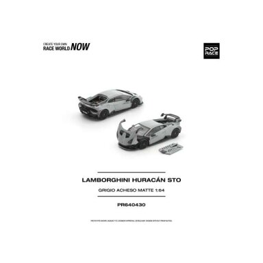 PRE-ORD3R Pop race Modeliukas 1/64 Lamborghini Huracan STO, grigio acheso matte PRE-ORD3R Pop race Modeliukas 1/64 Lamborghini Huracan STO, grigio acheso matte