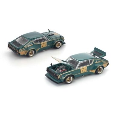 PRE-ORD3R Pop Race Modeliukas 1/64 Nissan Skyline KPGC110 Kenmaeri Racing #73, green/gold