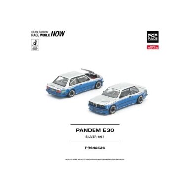 PRE-ORD3R Pop race Modeliukas 1/64 Pandem E30, silver/blue PRE-ORD3R Pop race Modeliukas 1/64 Pandem E30, silver/blue