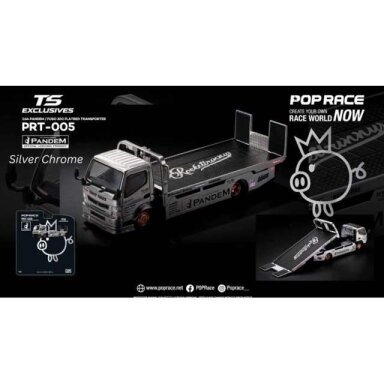 PRE-ORD3R Pop race Modeliukas 1/64 Pandem Fuso 300 Flatbad Transporter *Tokyo Station Exclusives*, silver chrome PRE-ORD3R Pop race Modeliukas 1/64 Pandem Fuso 300 Flatbad Transporter *Tokyo Station Exclusives*, silver chrome