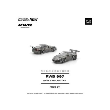 PRE-ORD3R Pop race Modeliukas 1/64 RWB 997 *The Dark Chrome Series*, dark chrome PRE-ORD3R Pop race Modeliukas 1/64 RWB 997 *The Dark Chrome Series*, dark chrome