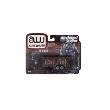 PRE-ORD3R Auto World Modeliukas Rat Fink Enclosed Trailer, Gun Metal Flatz with Rat Rod Graphics PRE-ORD3R Auto World Modeliukas Rat Fink Enclosed Trailer, Gun Metal Flatz with Rat Rod Graphics