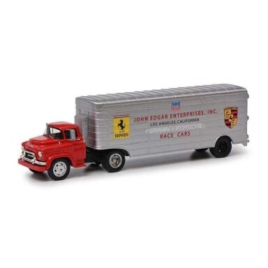 PRE-ORD3R Schuco 1/43 GMC 500 John Edgar Enterprices inc (without racing cars) *Resin series*, red/chrome