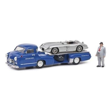 PRE-ORD3R Schuco 1/43 Mercedes Benz Blue Wonder + MB 300SLR & figure, blue/silver