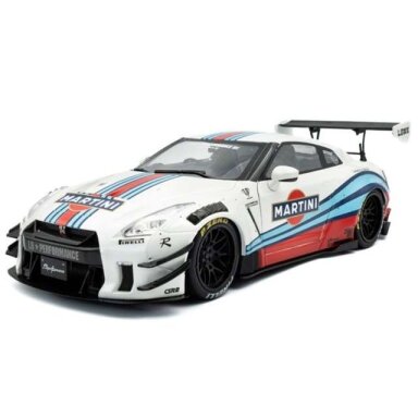 PRE-ORD3R Solido 1/18 2024 Nissan GT-R (R35) W/ Liberty Walk Body Kit  *Martini*, white/red/blue