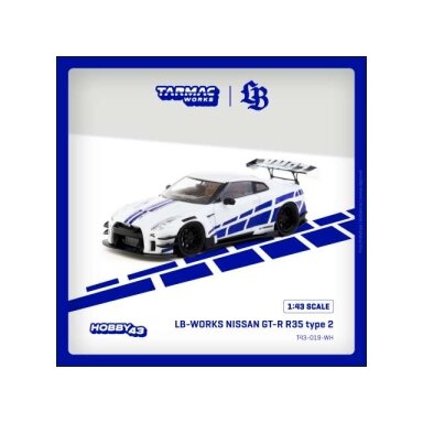 PRE-ORD3R Tarmac Modeliukas 1/43 Nissan GT-R R35 *LB-WORKS* type 2, white/blue PRE-ORD3R Tarmac Modeliukas 1/43 Nissan GT-R R35 *LB-WORKS* type 2, white/blue