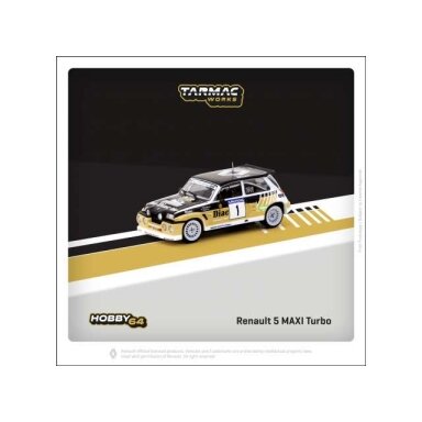 PRE-ORD3R Tarmac Modeliukas 1/64 1986 Renault 5 Maxi Turbo #1 François Chatriot / Michel PérinRally du Var, black/gold PRE-ORD3R Tarmac Modeliukas 1/64 1986 Renault 5 Maxi Turbo #1 François Chatriot / Michel PérinRally du Var, black/gold