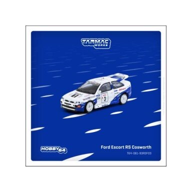 PRE-ORD3R Tarmac Modeliukas 1/64 1993 Ford Escort RS Cosworth #3 François Delecour/Daniel Grataloup Tour de Corse Rallye de France Winner, white/blue PRE-ORD3R Tarmac Modeliukas 1/64 1993 Ford Escort RS Cosworth #3 François Delecour/Daniel Grataloup Tour de Corse Rallye de France Winner, white/blue