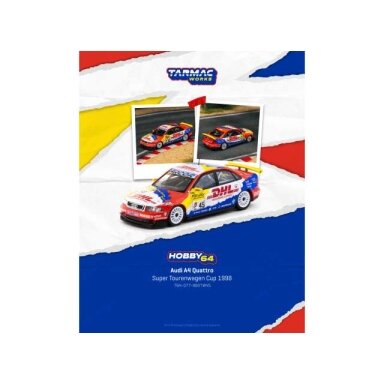 Tarmac Modeliukas 1/64 1998 Audi A4 Quattro #45 Frank Biela Super Tourenwagen Cup, red/white/blue Tarmac Modeliukas 1/64 1998 Audi A4 Quattro #45 Frank Biela Super Tourenwagen Cup, red/white/blue