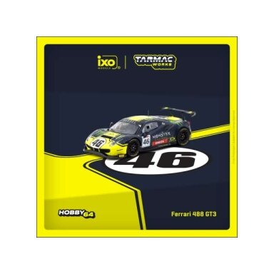 Tarmac Modeliukas 1/64 2019 Ferrari 488 GT3  #46 V. Rossi/A. Salucci/L. Marini, Gulf 12 Hours 2019, black/yellow