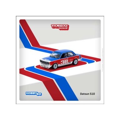 PRE-ORD3R Tarmac Modeliukas 1/64 Datsun 510, #38 Jim Fitzgerald SCCA National Championship 1973, blue/white/red