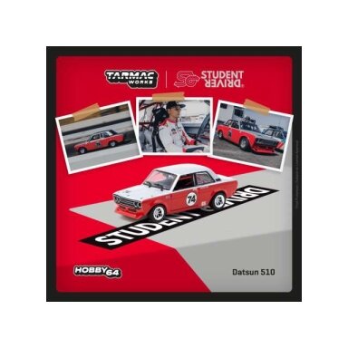 PRE-ORD3R Tarmac Modeliukas 1/64 Datsun 510 #74 Daniel Wu, Trans-Am B-Sedan 2.5 Challenge 2023, red/white
