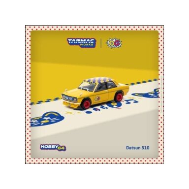 PRE-ORD3R Tarmac Modeliukas 1/64 Datsun 510 *OG*, yellow/red/blue