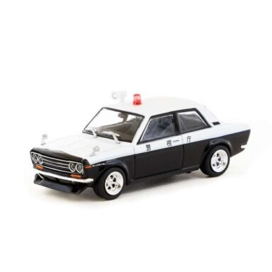 PRE-ORD3R Tarmac Modeliukas 1/64 Datsun 510 *Police Car*, white/black PRE-ORD3R Tarmac Modeliukas 1/64 Datsun 510 *Police Car*, white/black