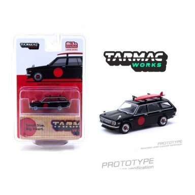 Tarmac Modeliukas 1/64 Datsun 510 Wagon with Surfboard, black/red Tarmac Modeliukas 1/64 Datsun 510 Wagon with Surfboard, black/red