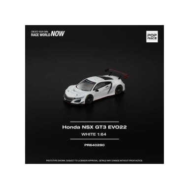 PRE-ORD3R Pop Race Modeliukas 1/64 Honda NSX GT3 EVO22, white PRE-ORD3R Pop Race Modeliukas 1/64 Honda NSX GT3 EVO22, white