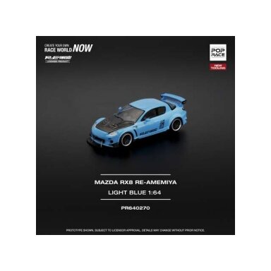 PRE-ORD3R Pop Race Modeliukas 1/64 Mazda RX-8 RE-AMEMIYA, light blue PRE-ORD3R Pop Race Modeliukas 1/64 Mazda RX-8 RE-AMEMIYA, light blue