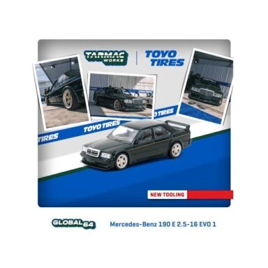 Tarmac Modeliukas 1/64 Mercedes Benz 190 E 2.5-16 EVO 1 *Toyo Tires*, black Tarmac Modeliukas 1/64 Mercedes Benz 190 E 2.5-16 EVO 1 *Toyo Tires*, black