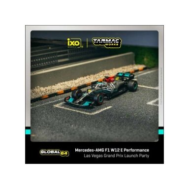 PRE-ORD3R Tarmac Modeliukas 1/64 Mercedes Benz AMG F1 W12 E Performance Las Vegas Grand Prix Launch Party, black/silver PRE-ORD3R Tarmac Modeliukas 1/64 Mercedes Benz AMG F1 W12 E Performance Las Vegas Grand Prix Launch Party, black/silver