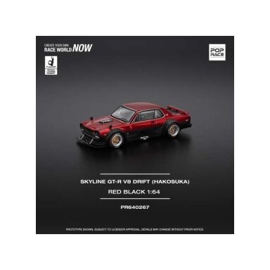 PRE-ORD3R Pop Race Modeliukas 1/64 Nissan Skyline GT-R V8 Drift *Hakosuka*, black/red PRE-ORD3R Pop Race Modeliukas 1/64 Nissan Skyline GT-R V8 Drift *Hakosuka*, black/red