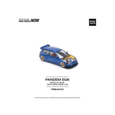 Pop Race Modeliukas 1/64 Pandem Civic EG6, metallic blue with open hood Pop Race Modeliukas 1/64 Pandem Civic EG6, metallic blue with open hood