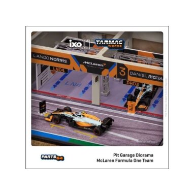 PRE-ORD3R Tarmac Modeliukas 1/64 Pit Garage *McLaren Formula One Team*, blue/orange PRE-ORD3R Tarmac Modeliukas 1/64 Pit Garage *McLaren Formula One Team*, blue/orange