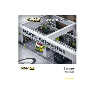 PRE-ORD3R Tarmac Modeliukas 1/64 Pit Garage *Mooneyes Speed & Customs*, white/mooneyes logo PRE-ORD3R Tarmac Modeliukas 1/64 Pit Garage *Mooneyes Speed & Customs*, white/mooneyes logo