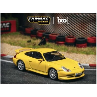 PRE-ORD3R Tarmac Modeliukas 1/64 Porsche 911 GT3 (type 996), yellow PRE-ORD3R Tarmac Modeliukas 1/64 Porsche 911 GT3 (type 996), yellow