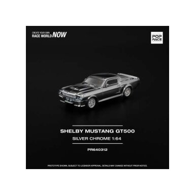 PRE-ORD3R Pop Race Modeliukas 1/64 Shelby Mustang GT500, silver chrome PRE-ORD3R Pop Race Modeliukas 1/64 Shelby Mustang GT500, silver chrome