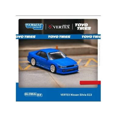 Tarmac Modeliukas 1/64 Vertex Nissan Silvia S13 *Toyo Tires*, blue metallic Tarmac Modeliukas 1/64 Vertex Nissan Silvia S13 *Toyo Tires*, blue metallic